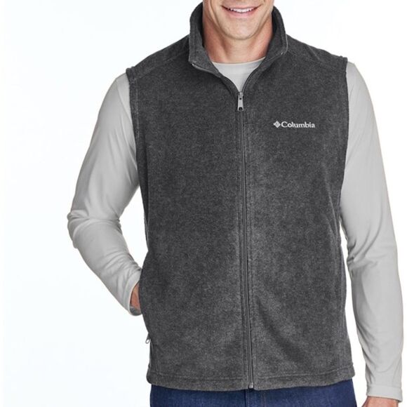 Columbia Steens Mountain Vest Men’s XXL Charcoal Heather Fleece Full Zip Pockets - Picture 1 of 9